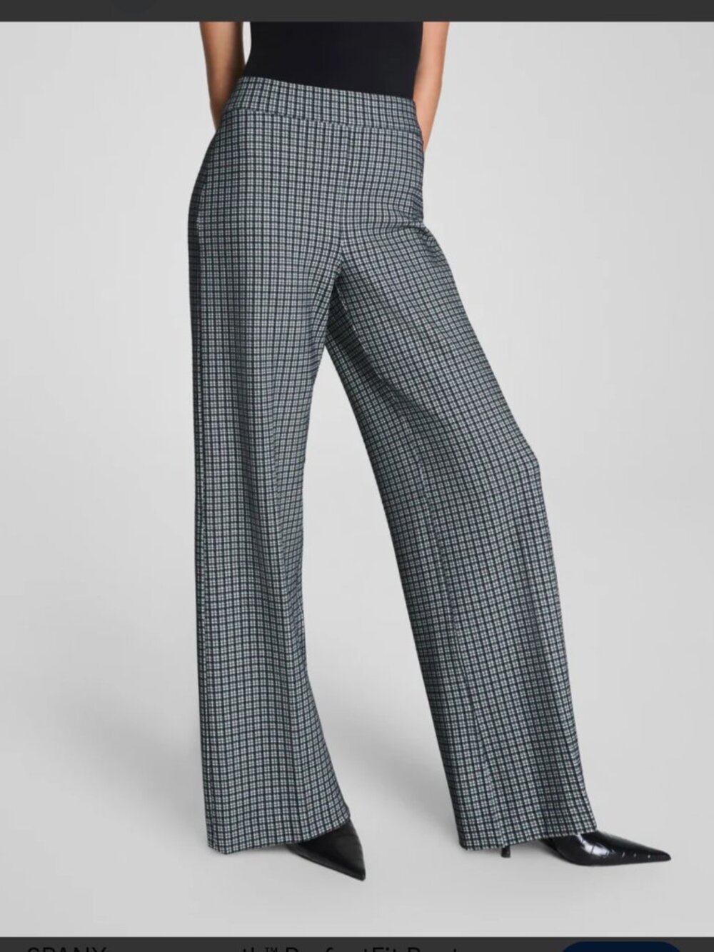 SPANX Ponte Wide Leg Pant Size Large Black Mini Check Office Elevated Capsule